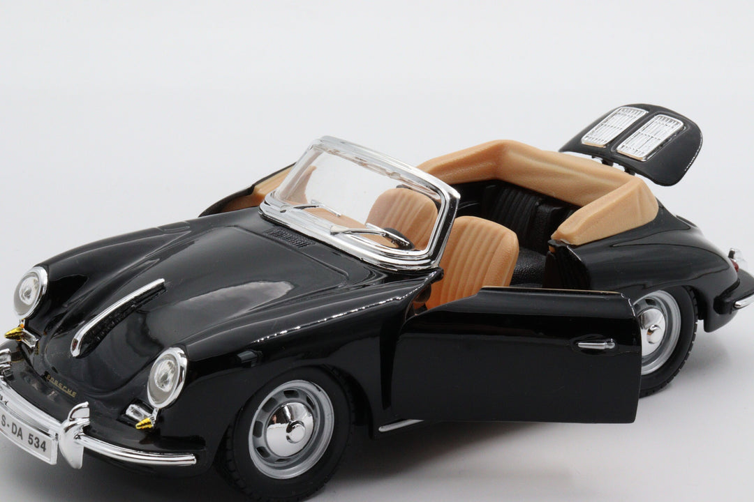 Burago 1961 Porsche 356B Carbiolet Diecast Car|Scale 1/24 Classic Car Collection|Sport Model Convertible Car|Vintage Black Metal Car for Dad