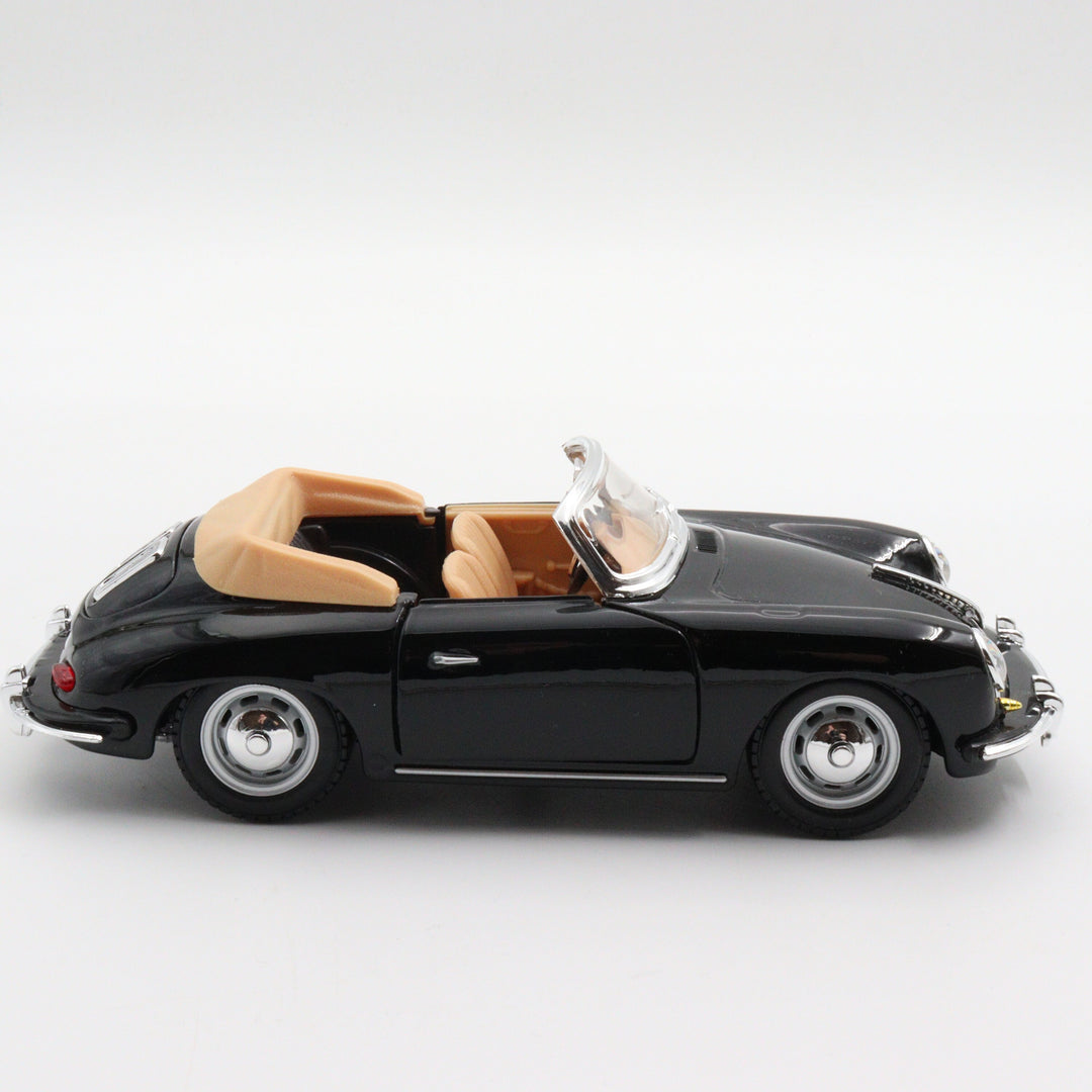 Burago 1961 Porsche 356B Carbiolet Diecast Car|Scale 1/24 Classic Car Collection|Sport Model Convertible Car|Vintage Black Metal Car for Dad