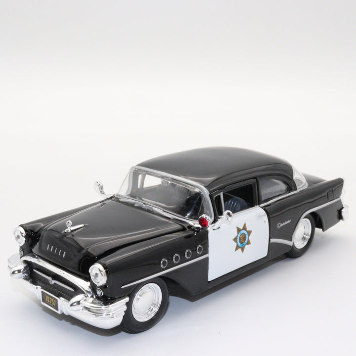 Maisto 1955 Buick Century Diecast Highway Patrol Car|Scale 1/24 Classic Car Collection|Vintage Model Black Metal Car|Old Collectible Car