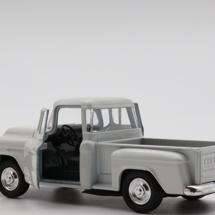 1955 Chevy Stepside|Scale 1/38 Diecast Car for Boys|Vintage Model White Pull Back Car for Collectors|Classic Metal Collection Car for Dad