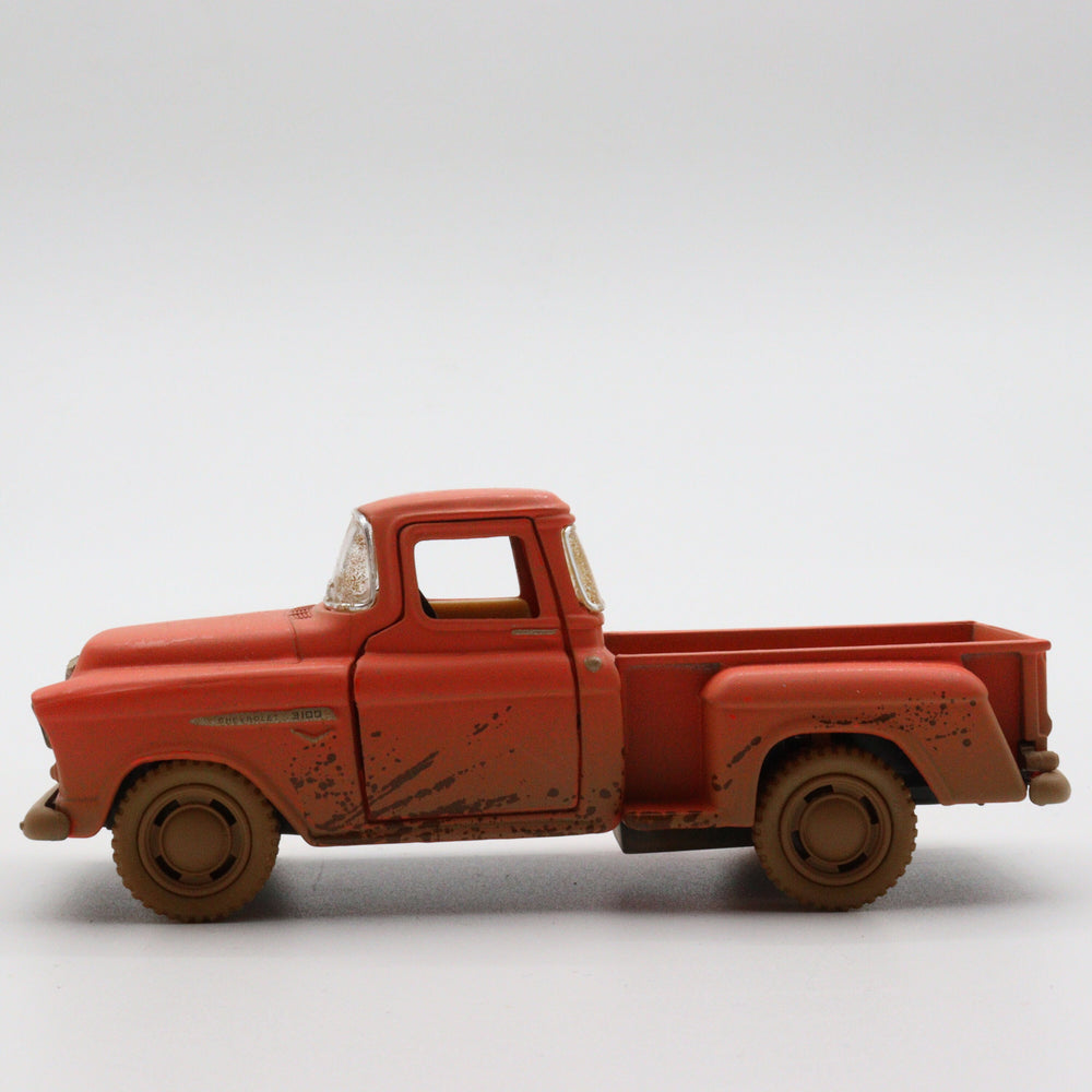 1955 Chevy Stepside Pickup Model Car|Scale 1/32 Diecast Car|Vintage Orange Pull Back Car for Collectors|Classic Metal Collection Car for Dad