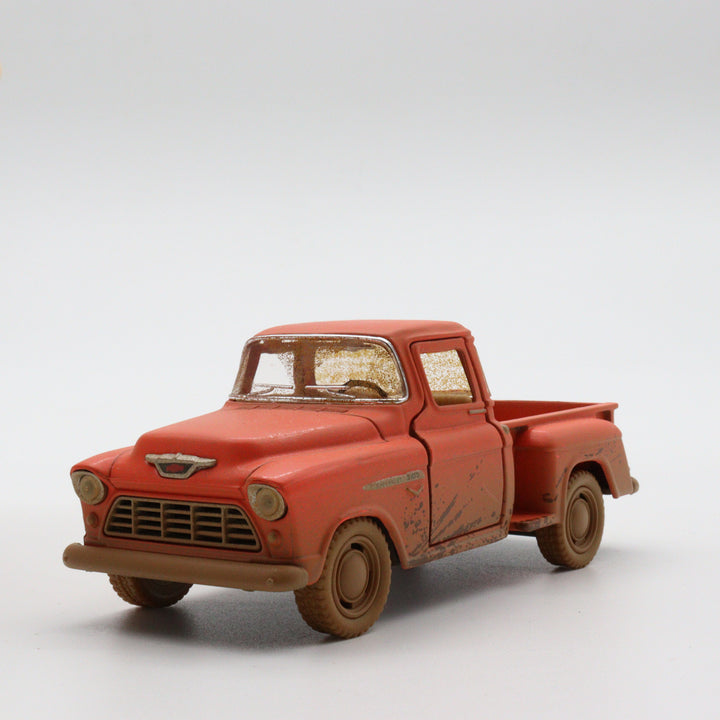 1955 Chevy Stepside Pickup Model Car|Scale 1/32 Diecast Car|Vintage Orange Pull Back Car for Collectors|Classic Metal Collection Car for Dad