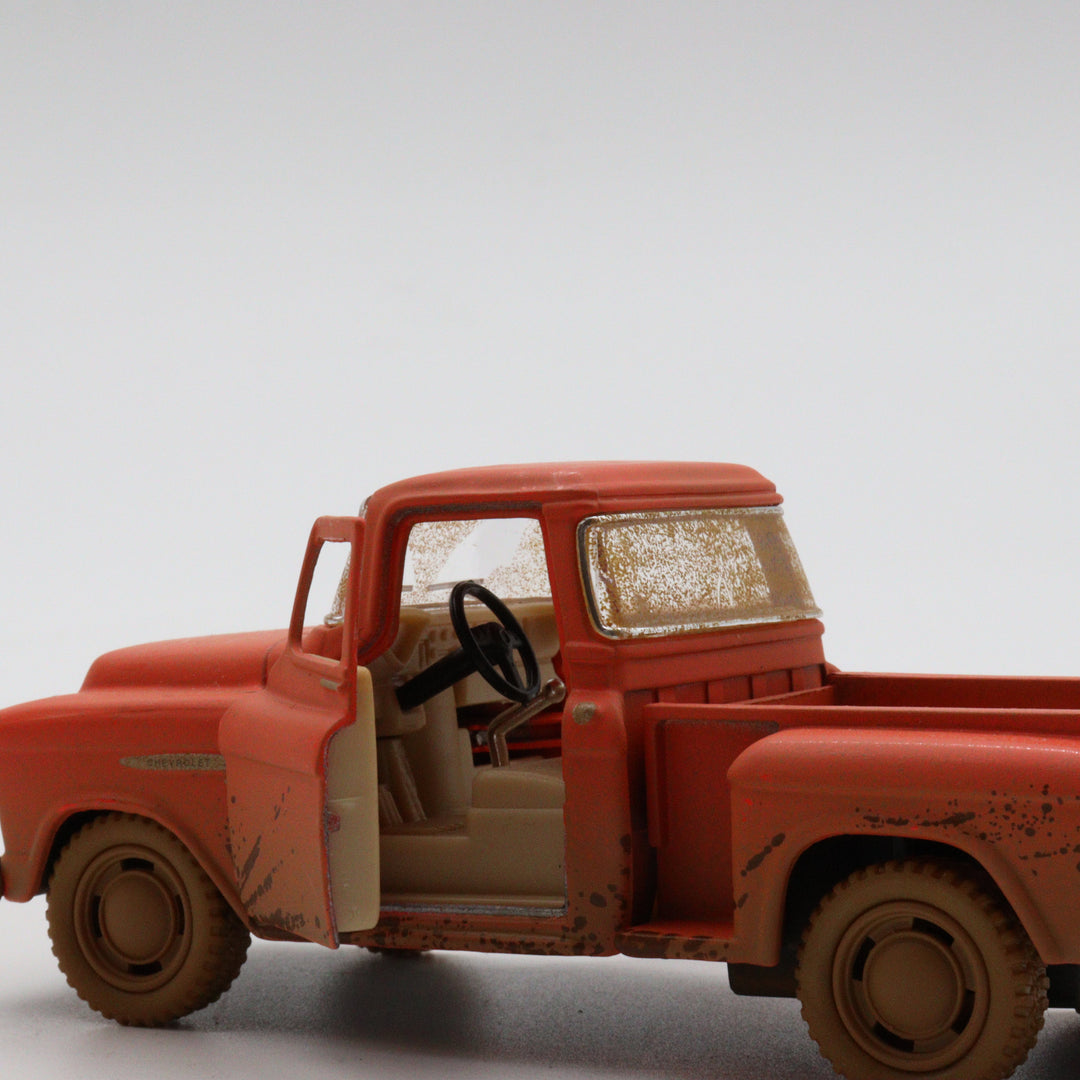 1955 Chevy Stepside Pickup Model Car|Scale 1/32 Diecast Car|Vintage Orange Pull Back Car for Collectors|Classic Metal Collection Car for Dad