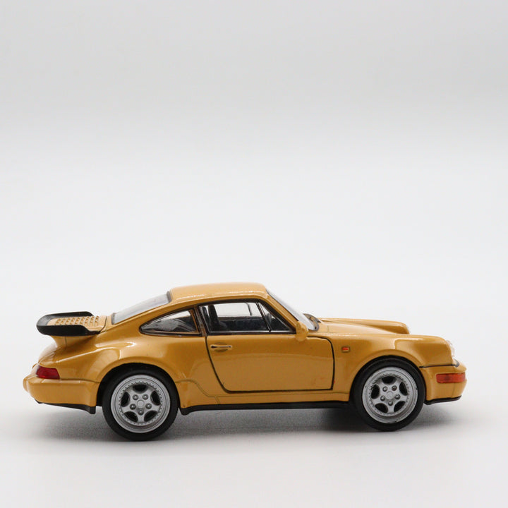 Welly Model Porsche 911 Turbo|Old Diecast Car|Vintage Yellow Pull Back Car for Collectors|Classic Metal Collection Car for Office Decor
