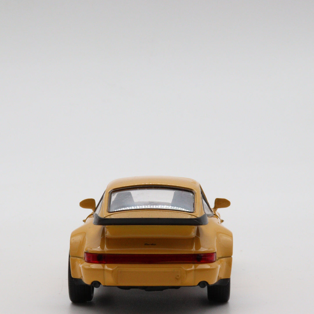 Welly Model Porsche 911 Turbo|Old Diecast Car|Vintage Yellow Pull Back Car for Collectors|Classic Metal Collection Car for Office Decor