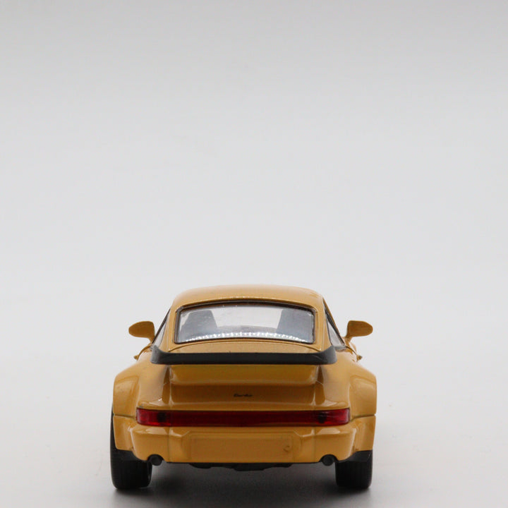 Welly Model Porsche 911 Turbo|Old Diecast Car|Vintage Yellow Pull Back Car for Collectors|Classic Metal Collection Car for Office Decor