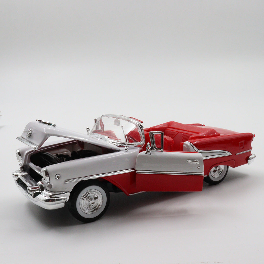 Welly 1955 Oldsmobile Super 88|Scale 1/24 White and Red Diecast Car|Vintage Convertible Model Car|Classic Metal Collection Car for Father