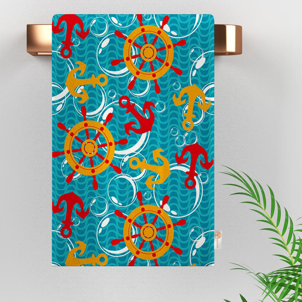 Nautical Hand Towel|Coastal Navy Anchor Kitchen Towel|Wheel, Starfish Dishcloth|Soft Dust Remover|Housewarming Beach House All-Purpose Rag