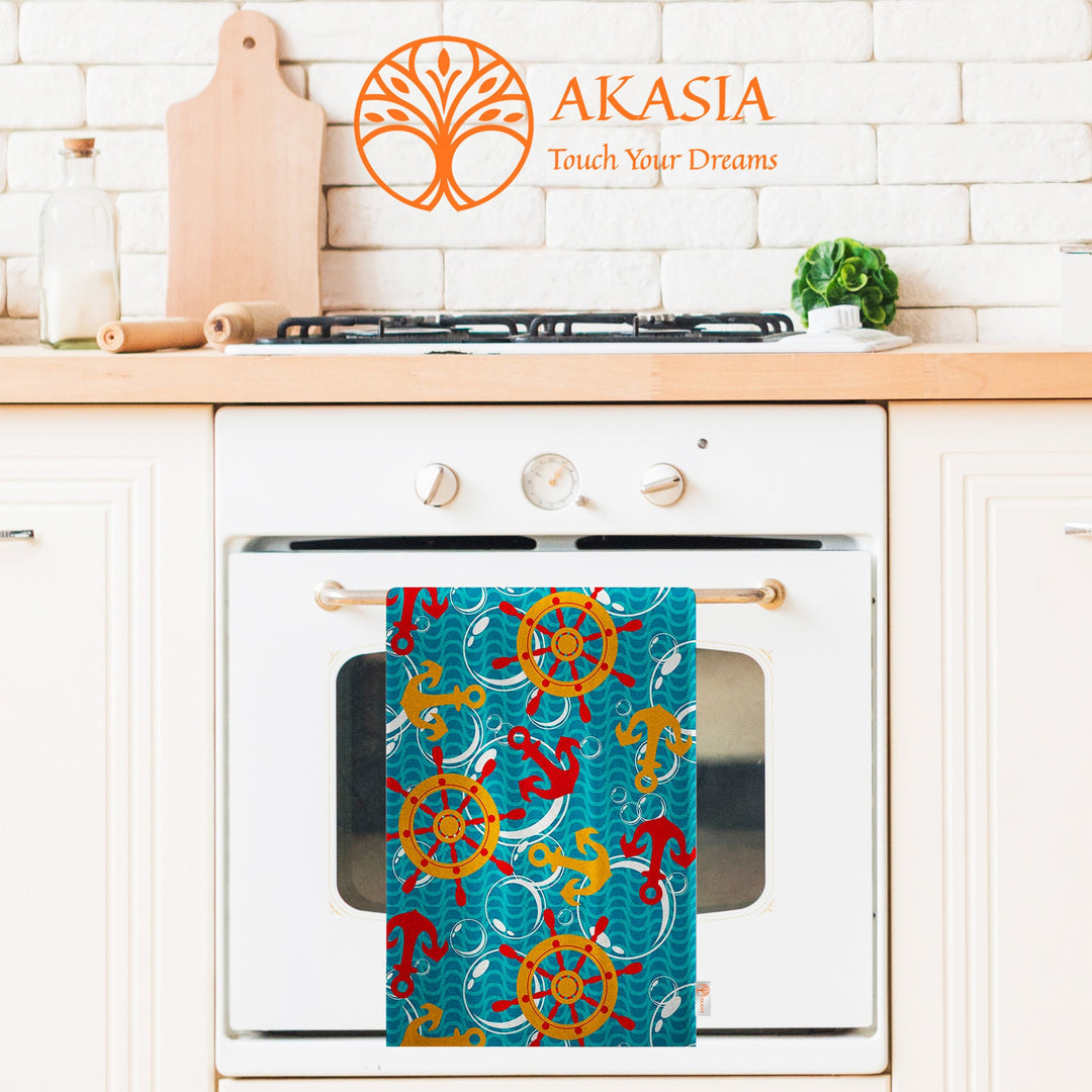 Nautical Hand Towel|Coastal Navy Anchor Kitchen Towel|Wheel, Starfish Dishcloth|Soft Dust Remover|Housewarming Beach House All-Purpose Rag
