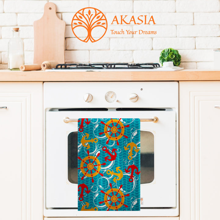 Nautical Hand Towel|Coastal Navy Anchor Kitchen Towel|Wheel, Starfish Dishcloth|Soft Dust Remover|Housewarming Beach House All-Purpose Rag