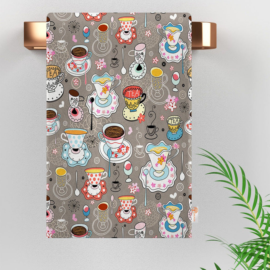 Coffee Print Towel|Tea Themed Rag|Burger Hand Towel|Kitchen Hand Towel|Hamburger Dishcloth|Dust Remover|Cost-Effective Rag|Rustic Dishcloth