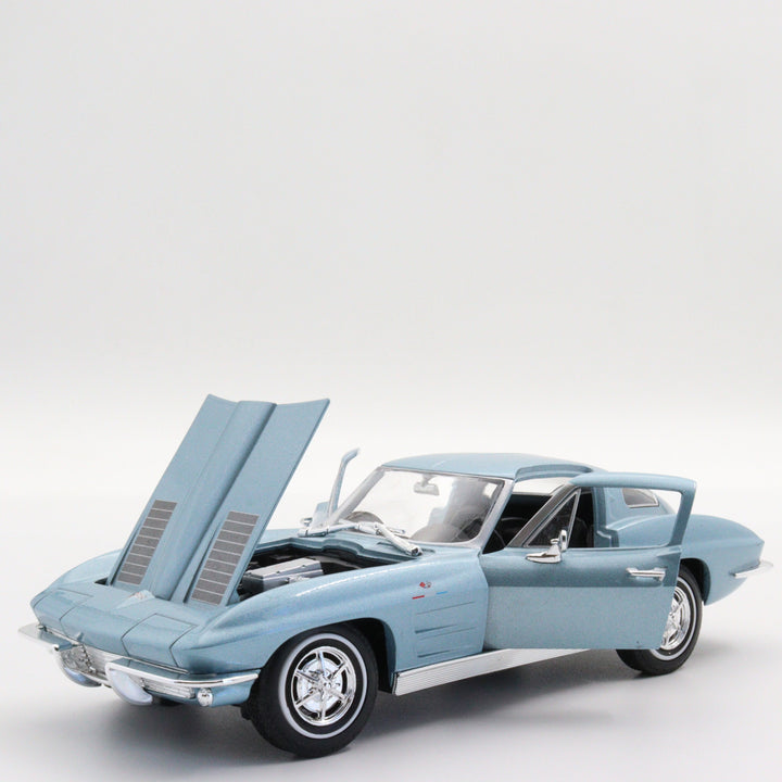 Welly 1963 Chevrolet Corvette|Scale 1:24 Diecast Vintage Car|Classic Model Old Car|Collectible Metal Blue Car for Collectors|Gift for Dad