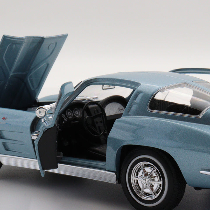 Welly 1963 Chevrolet Corvette|Scale 1:24 Diecast Vintage Car|Classic Model Old Car|Collectible Metal Blue Car for Collectors|Gift for Dad