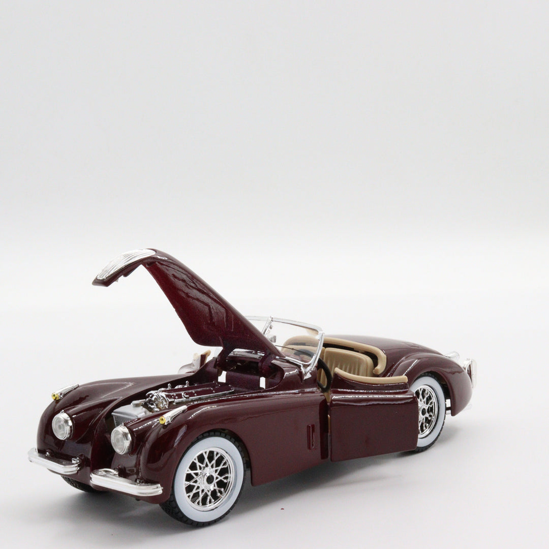 Burago 1951 Jaguar Xk 120|Diecast 1:24 Model Car|Classic Old Car|Vintage Car for Dad|Collectible Metal Burgundy Car for Collectorf or Dad