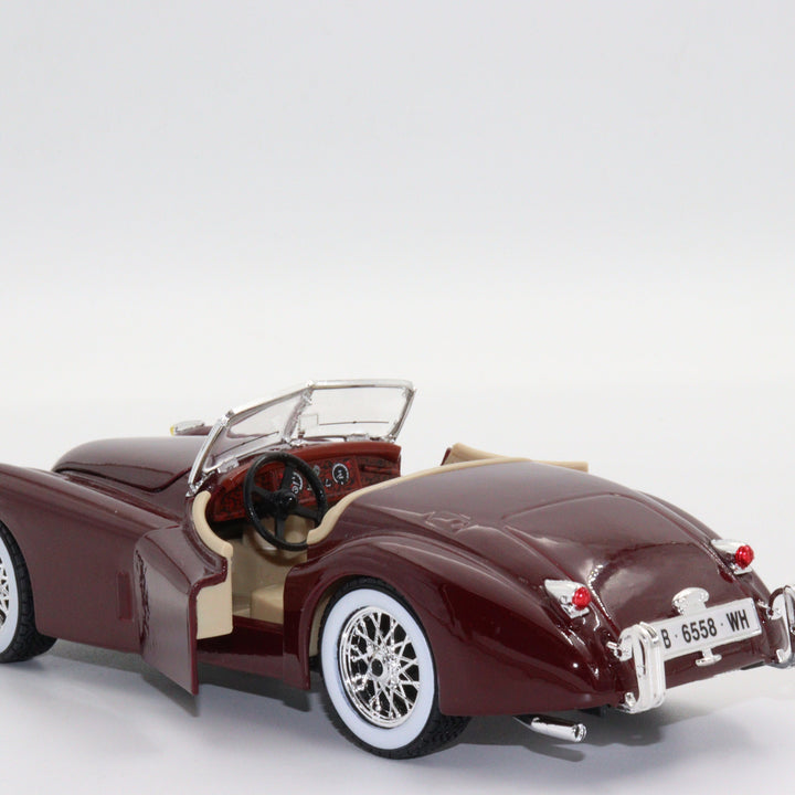Burago 1951 Jaguar Xk 120|Diecast 1:24 Model Car|Classic Old Car|Vintage Car for Dad|Collectible Metal Burgundy Car for Collectorf or Dad