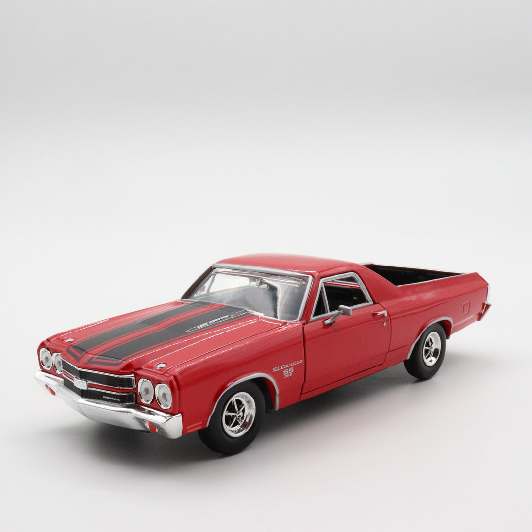 Motormax 1970 Chevy El Camino SS 396|Scale 1/24 Red and Black Diecast Car|Vintage Model Car for Collectors|Classic Metal Car Collection