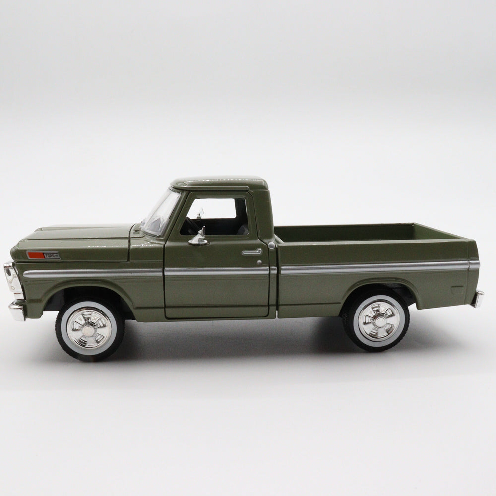 Motormax 1969 Ford F 100|Scale 1/24 Pickup Model Car|Diecast Olive Green Car for Collectors|Classic Old Metal Collection Car|Vintage Gift