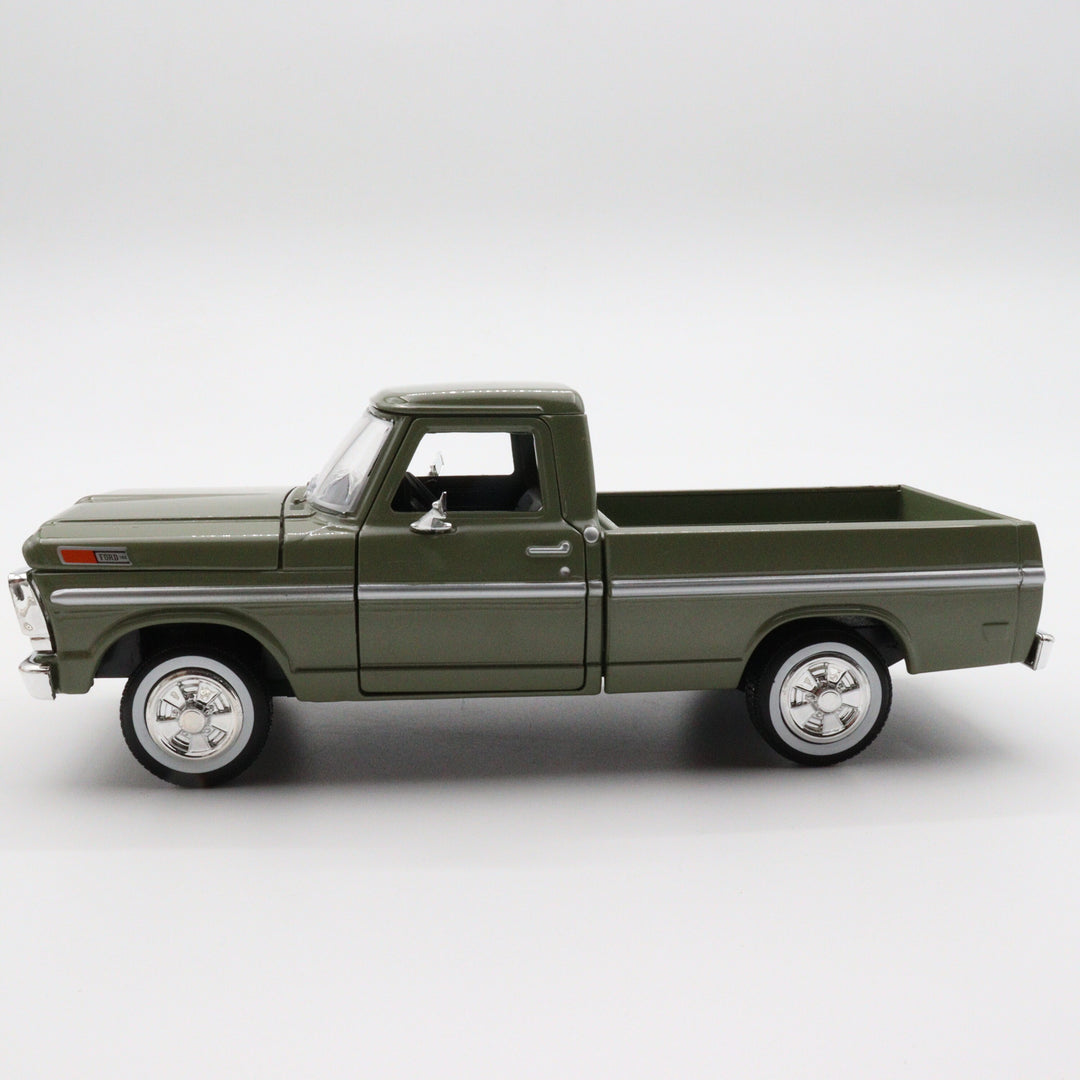 Motormax 1969 Ford F 100|Scale 1/24 Pickup Model Car|Diecast Olive Green Car for Collectors|Classic Old Metal Collection Car|Vintage Gift