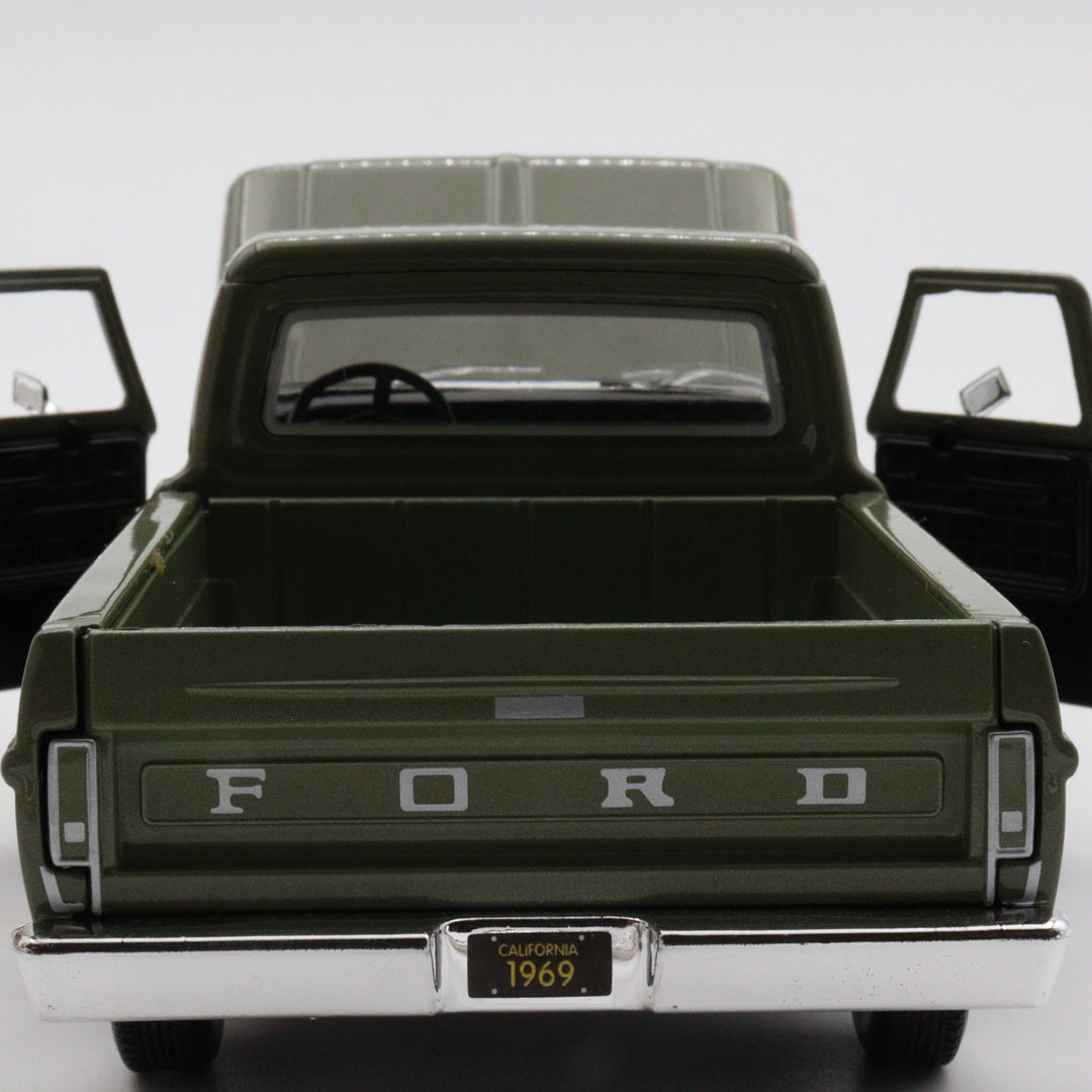 Motormax 1969 Ford F 100|Scale 1/24 Pickup Model Car|Diecast Olive Green Car for Collectors|Classic Old Metal Collection Car|Vintage Gift