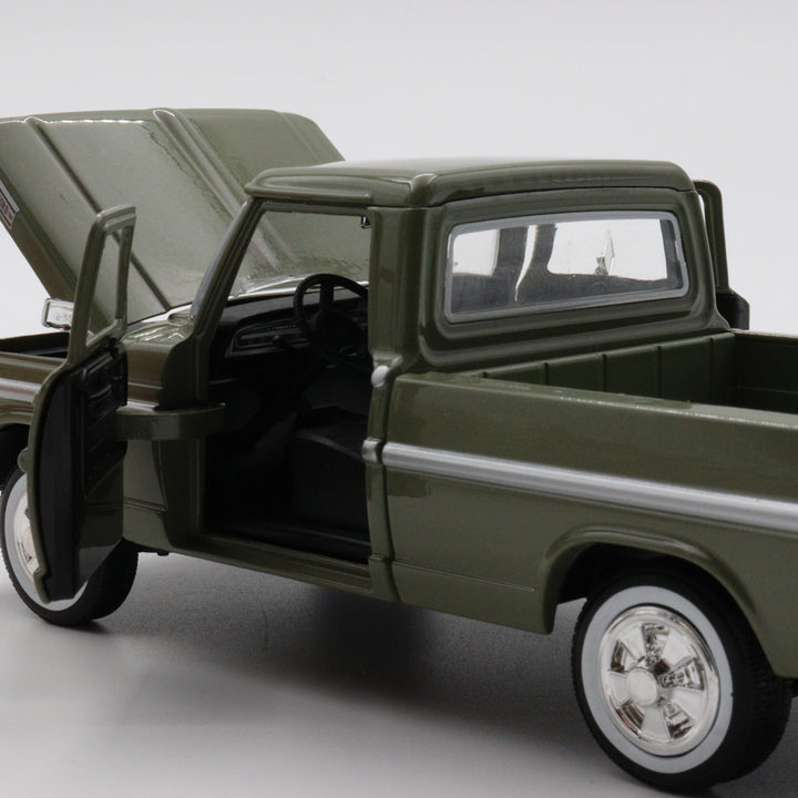 Motormax 1969 Ford F 100|Scale 1/24 Pickup Model Car|Diecast Olive Green Car for Collectors|Classic Old Metal Collection Car|Vintage Gift