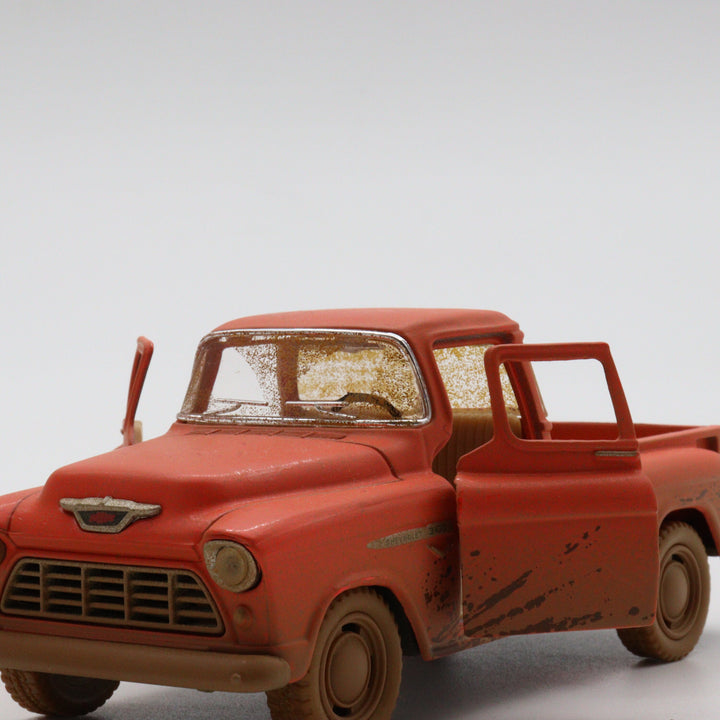 1955 Chevy Stepside Pickup Model Car|Scale 1/32 Diecast Car|Vintage Orange Pull Back Car for Collectors|Classic Metal Collection Car for Dad