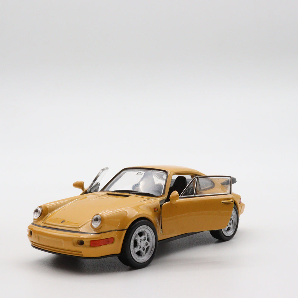 Welly Model Porsche 911 Turbo|Old Diecast Car|Vintage Yellow Pull Back Car for Collectors|Classic Metal Collection Car for Office Decor