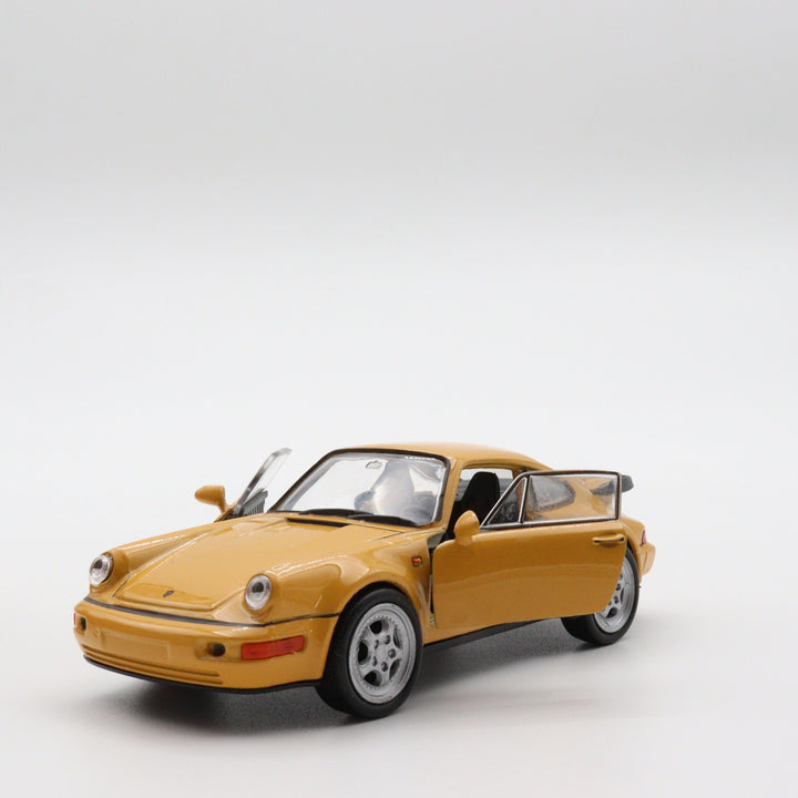 Welly Model Porsche 911 Turbo|Old Diecast Car|Vintage Yellow Pull Back Car for Collectors|Classic Metal Collection Car for Office Decor