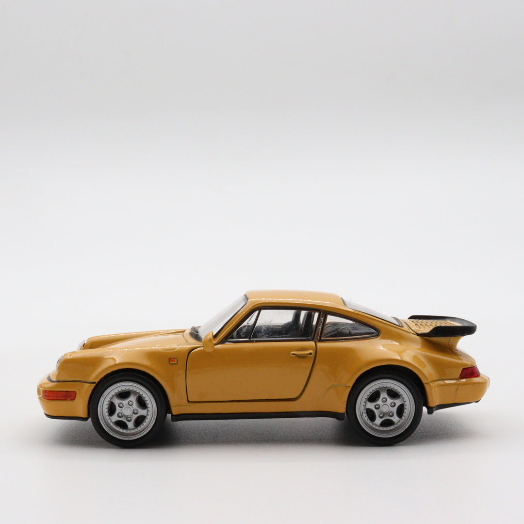 Welly Model Porsche 911 Turbo|Old Diecast Car|Vintage Yellow Pull Back Car for Collectors|Classic Metal Collection Car for Office Decor