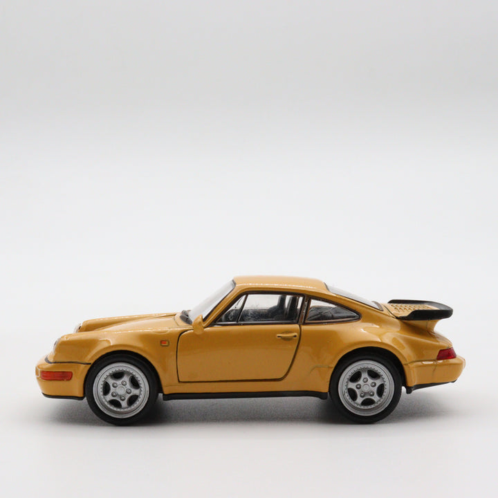 Welly Model Porsche 911 Turbo|Old Diecast Car|Vintage Yellow Pull Back Car for Collectors|Classic Metal Collection Car for Office Decor