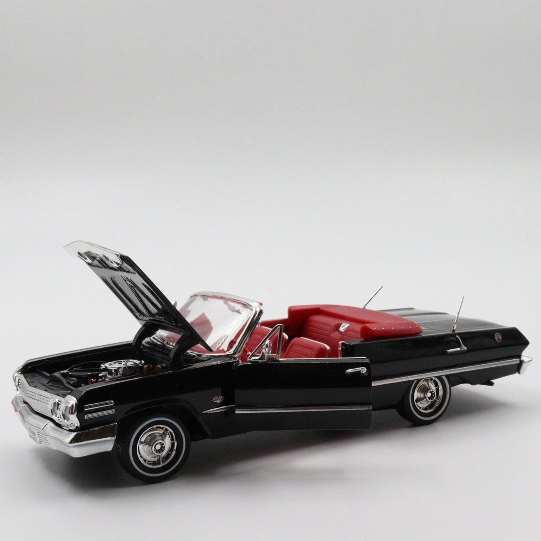 Welly 1963 Chevrolet Impala|Scale 1/24 Black Diecast Car|Vintage Convertible Model Car for Collectors|Classic Metal Collection Car for Dad