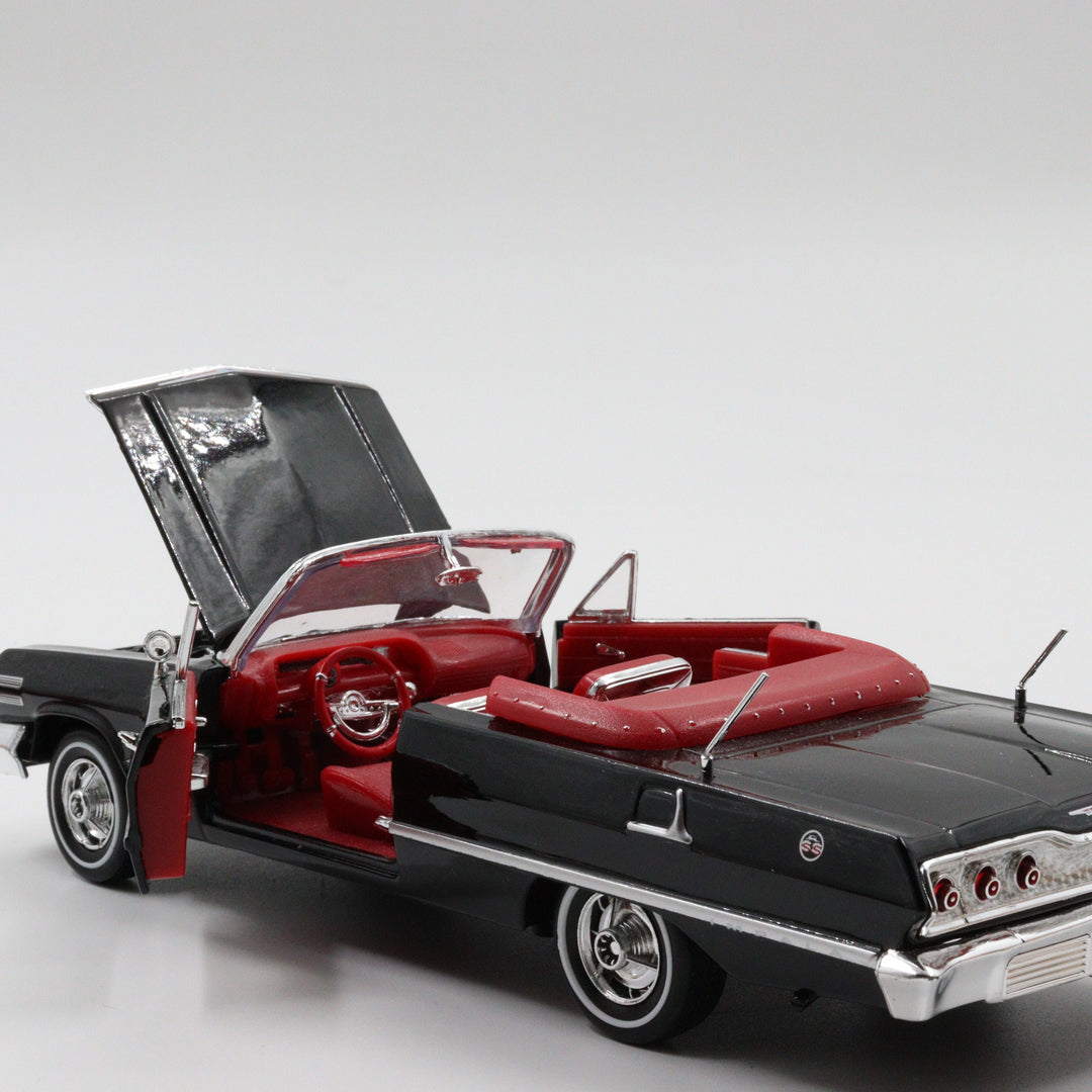 Welly 1963 Chevrolet Impala|Scale 1/24 Black Diecast Car|Vintage Convertible Model Car for Collectors|Classic Metal Collection Car for Dad