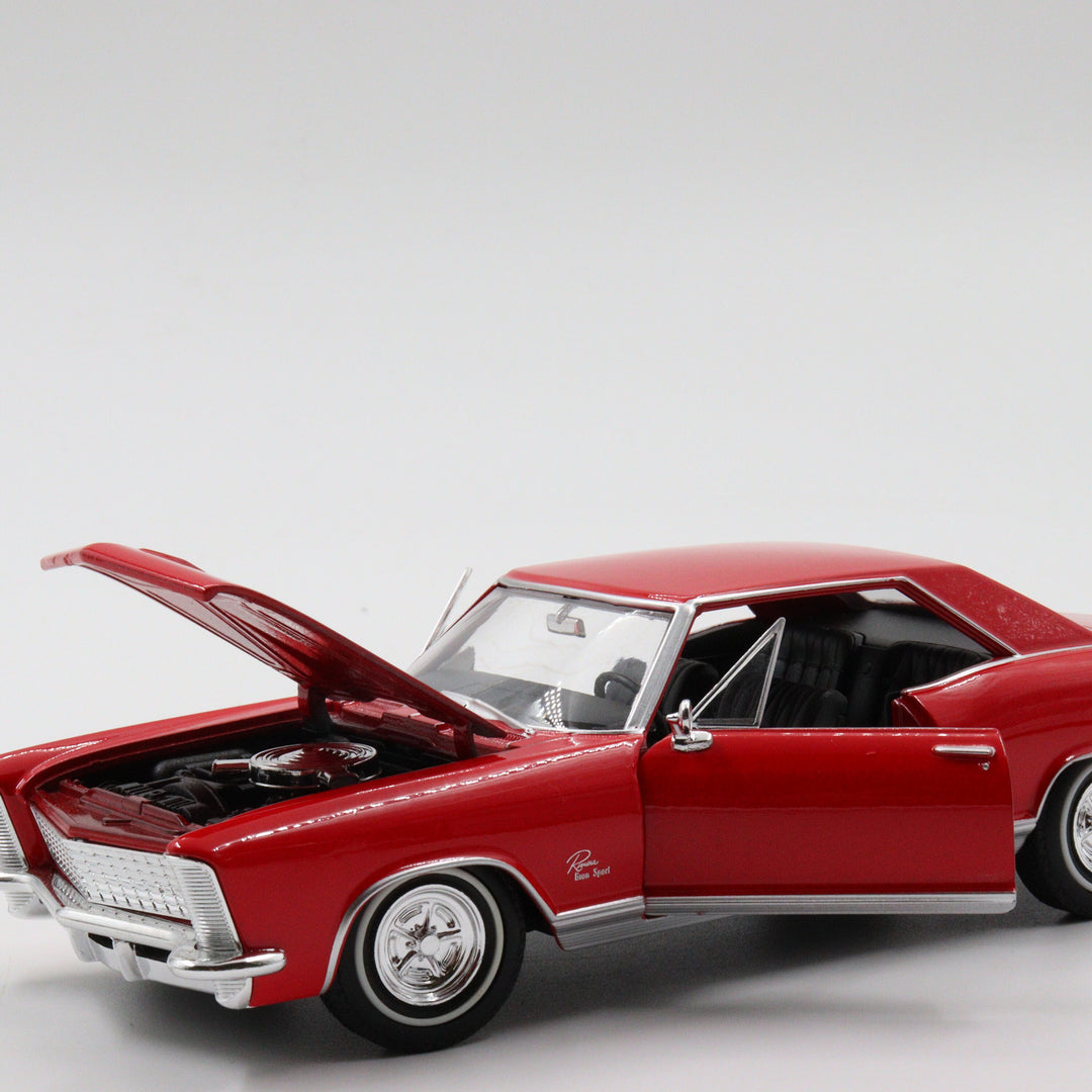 Welly 1965 Buick Riviera Gran Sport|Scale 1/24 Red Diecast Car|Vintage Model Car for Collectors|Old Classic Metal Collection Car for Gift