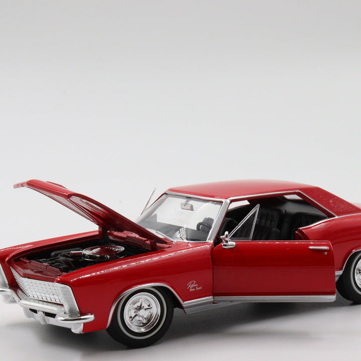 Welly 1965 Buick Riviera Gran Sport|Scale 1/24 Red Diecast Car|Vintage Model Car for Collectors|Old Classic Metal Collection Car for Gift
