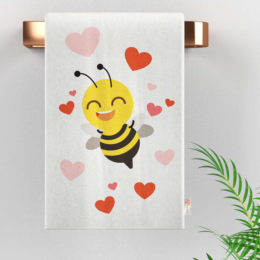 Cute Bee Print Tea Towel|Bee Dishcloth|Heart Print Hand Towel|Animal Dish Cloth|Eco-Friendly Rag|Soft Cleaning Towel|Kitchen Gift For Her