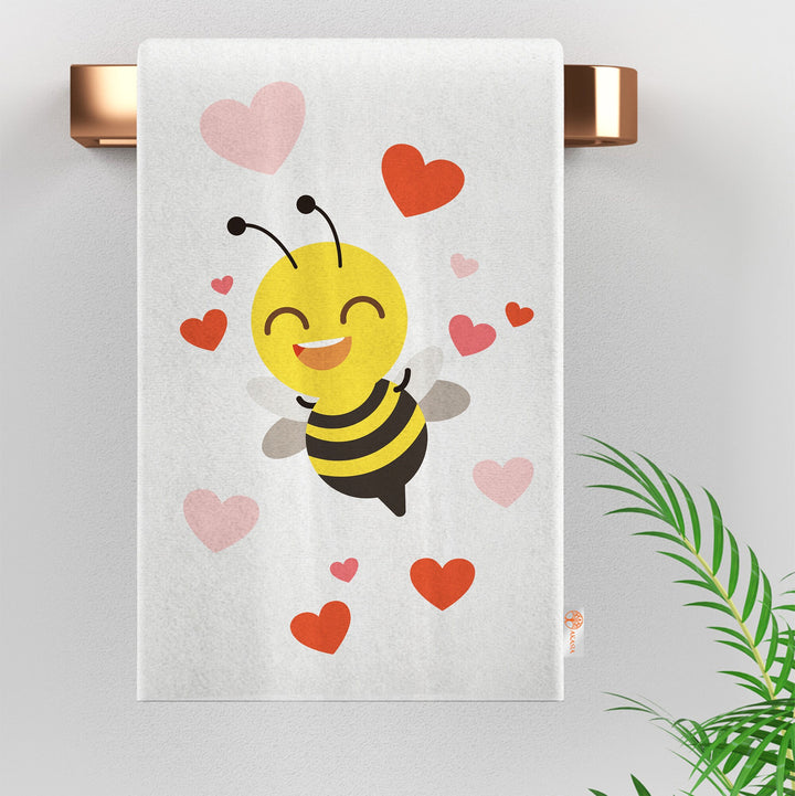 Cute Bee Print Tea Towel|Bee Dishcloth|Heart Print Hand Towel|Animal Dish Cloth|Eco-Friendly Rag|Soft Cleaning Towel|Kitchen Gift For Her