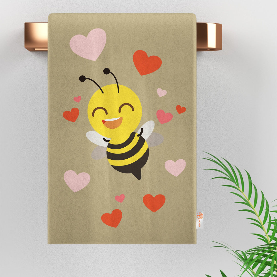 Cute Bee Print Tea Towel|Bee Dishcloth|Heart Print Hand Towel|Animal Dish Cloth|Eco-Friendly Rag|Soft Cleaning Towel|Kitchen Gift For Her