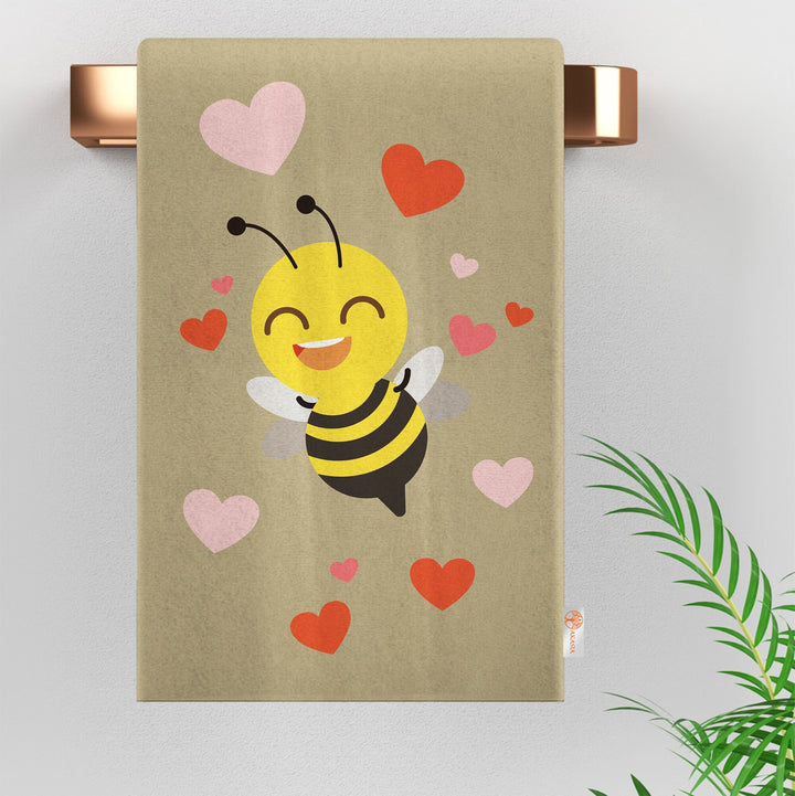 Cute Bee Print Tea Towel|Bee Dishcloth|Heart Print Hand Towel|Animal Dish Cloth|Eco-Friendly Rag|Soft Cleaning Towel|Kitchen Gift For Her