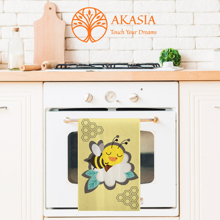 Cute Bee Print Tea Towel|Bee Dishcloth|Heart Print Hand Towel|Animal Dish Cloth|Eco-Friendly Rag|Soft Cleaning Towel|Kitchen Gift For Her