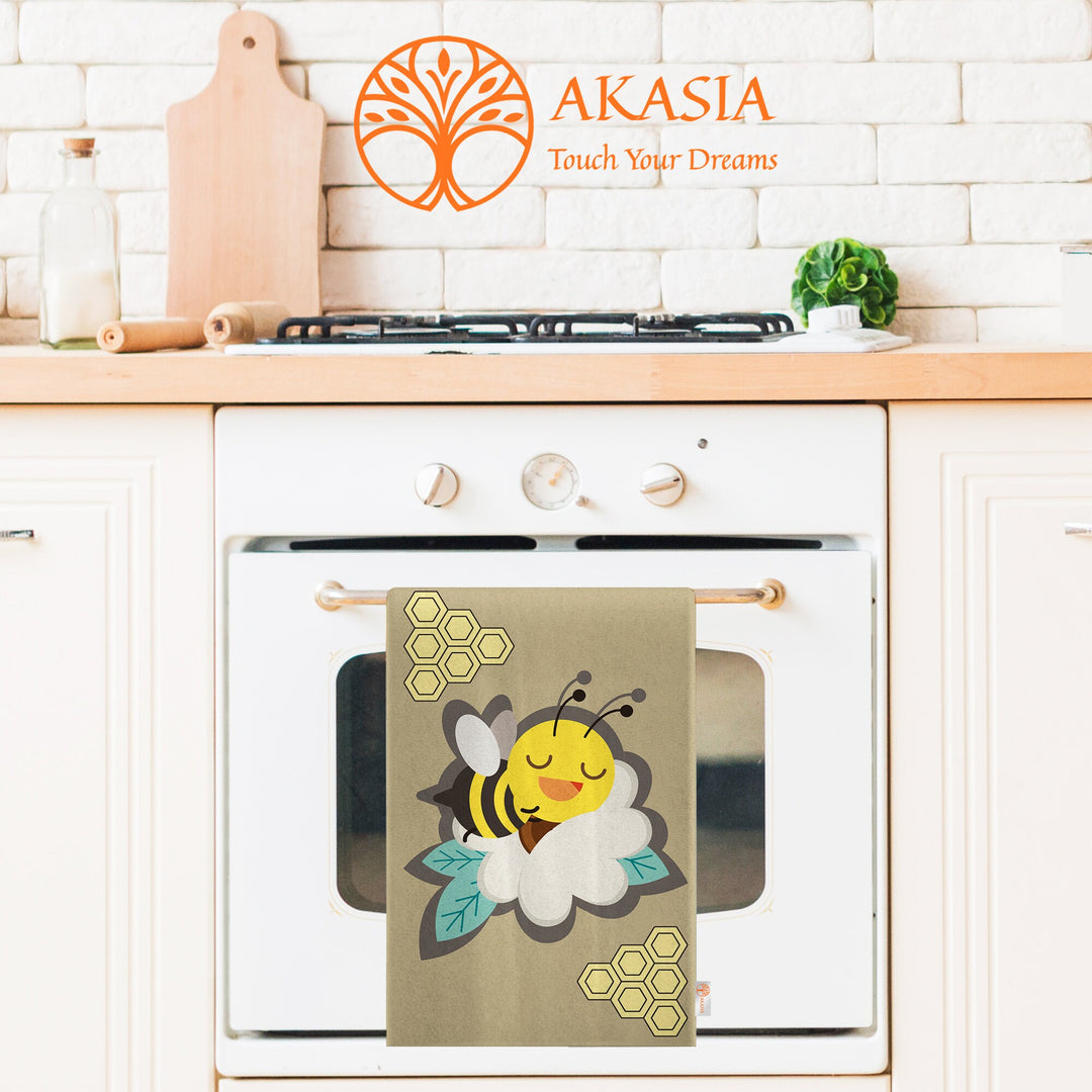 Cute Bee Print Tea Towel|Bee Dishcloth|Heart Print Hand Towel|Animal Dish Cloth|Eco-Friendly Rag|Soft Cleaning Towel|Kitchen Gift For Her