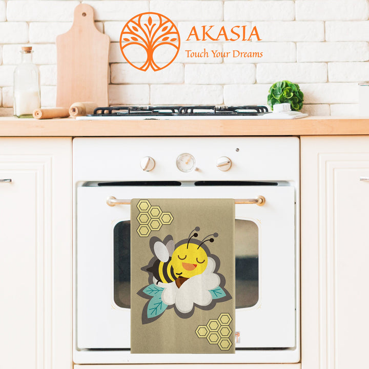 Cute Bee Print Tea Towel|Bee Dishcloth|Heart Print Hand Towel|Animal Dish Cloth|Eco-Friendly Rag|Soft Cleaning Towel|Kitchen Gift For Her