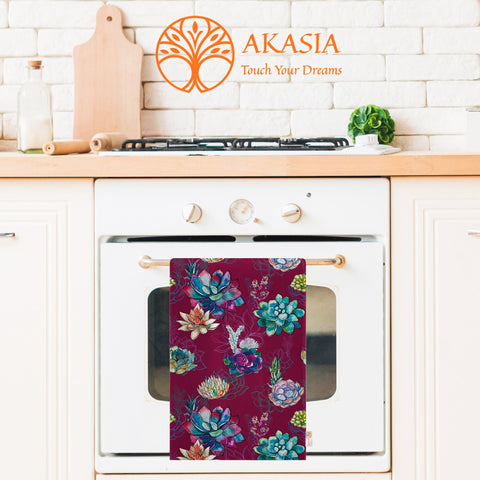 Succulent Tea Towel|Cactus Dishcloth|Floral Dish Cloth|Eco-Friendly Rag|Purple Cactus Print Towel|Soft Cleaning Towel|Kitchen Gift For Her