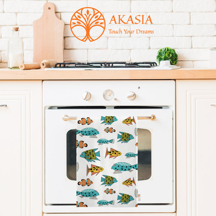 Fish Hand Towel|Coastal Dishcloth|Nautical Tea Towel|Beach House Decor|Summer Dish Cloth|All-Purpose Rag|Cost-Effective Farmhouse Rag