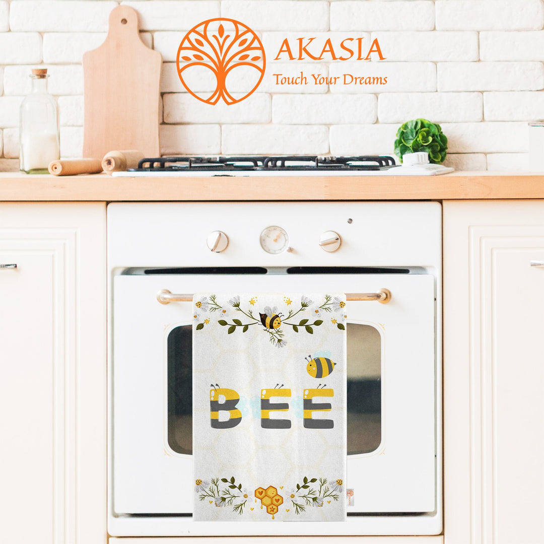 Bee Kind Print Tea Towel|Cute Bee Dishcloth|Farmhouse Hand Towel|Animal Dish Cloth|Eco-Friendly Rag|Soft Cleaning Towel|Kitchen Gift For Her