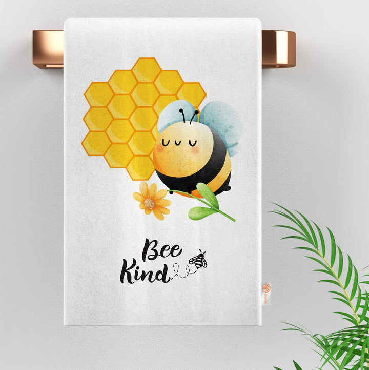 Bee Kind Print Tea Towel|Cute Bee Dishcloth|Farmhouse Hand Towel|Animal Dish Cloth|Eco-Friendly Rag|Soft Cleaning Towel|Kitchen Gift For Her