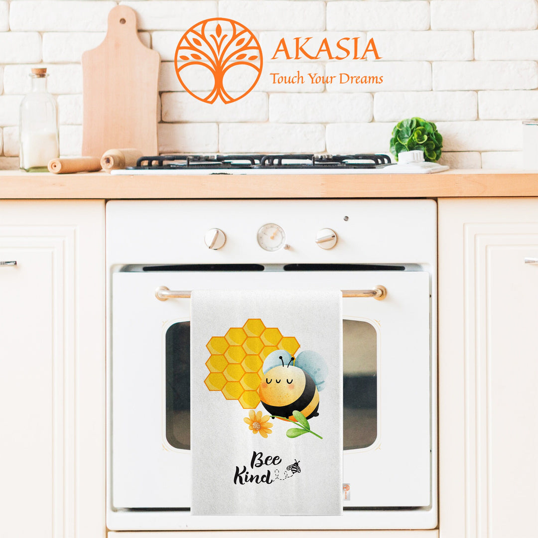 Bee Kind Print Tea Towel|Cute Bee Dishcloth|Farmhouse Hand Towel|Animal Dish Cloth|Eco-Friendly Rag|Soft Cleaning Towel|Kitchen Gift For Her