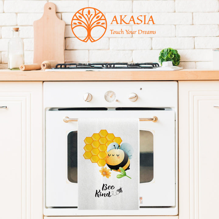 Bee Kind Print Tea Towel|Cute Bee Dishcloth|Farmhouse Hand Towel|Animal Dish Cloth|Eco-Friendly Rag|Soft Cleaning Towel|Kitchen Gift For Her