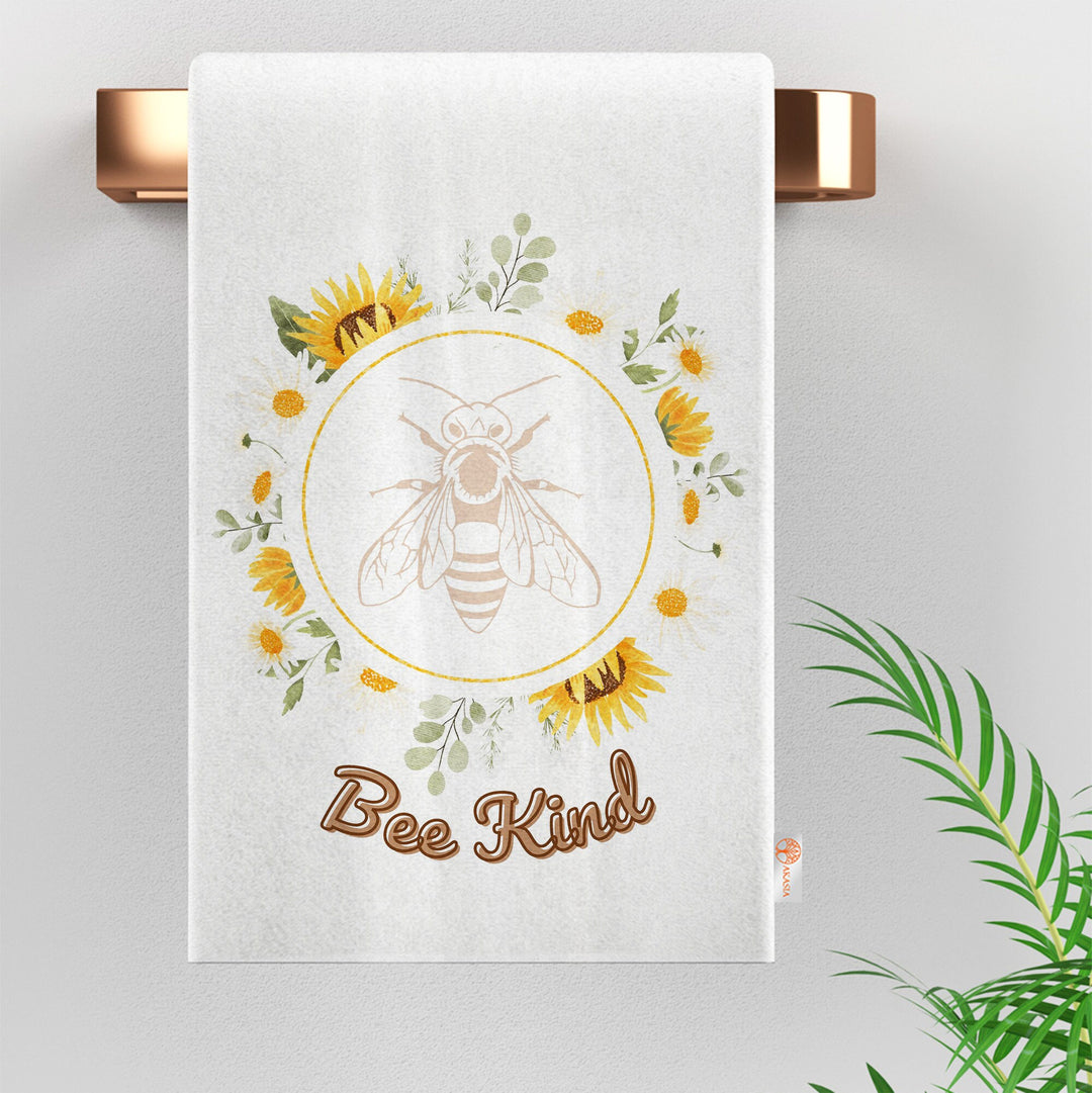 Bee Kind Print Tea Towel|Cute Bee Dishcloth|Farmhouse Hand Towel|Animal Dish Cloth|Eco-Friendly Rag|Soft Cleaning Towel|Kitchen Gift For Her