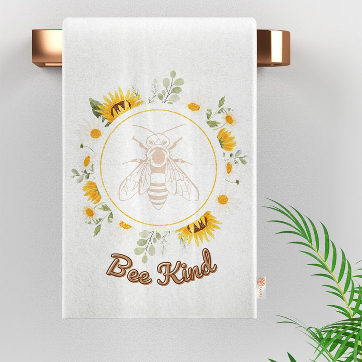 Bee Kind Print Tea Towel|Cute Bee Dishcloth|Farmhouse Hand Towel|Animal Dish Cloth|Eco-Friendly Rag|Soft Cleaning Towel|Kitchen Gift For Her