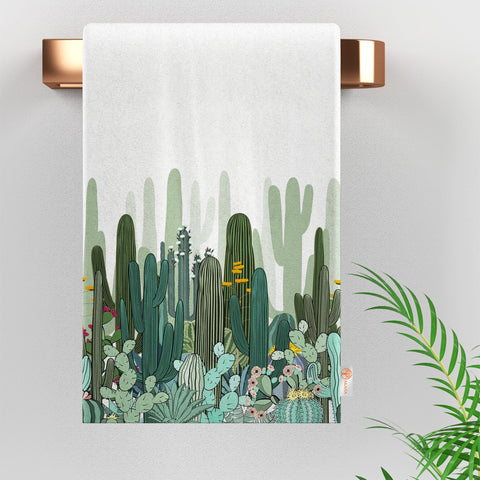 Succulent Dishcloth|Cactus Tea Towel|Floral Dish Cloth|Eco-Friendly Rag|Green Cactus Print Towel|Soft Cleaning Towel|Kitchen Gift For Her