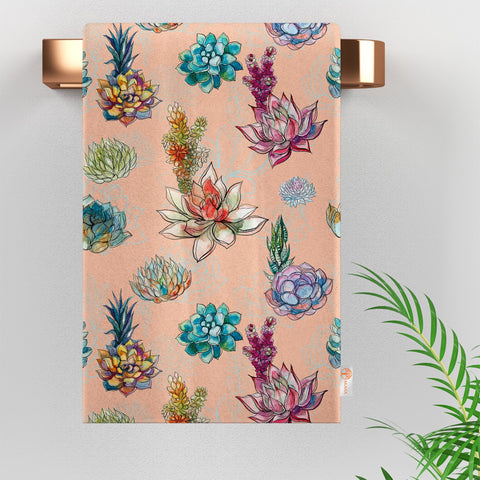 Succulent Tea Towel|Cactus Dishcloth|Floral Dish Cloth|Eco-Friendly Rag|Purple Cactus Print Towel|Soft Cleaning Towel|Kitchen Gift For Her